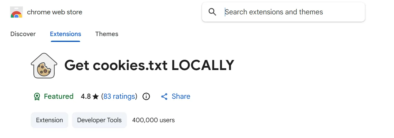 The Get cookies.txt LOCALLY extension in the Chrome Web Store